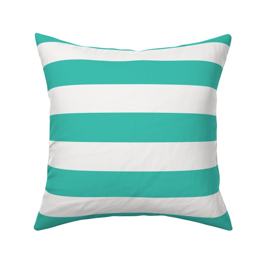 Horizontal even 2" stripes in turquoise green and beige