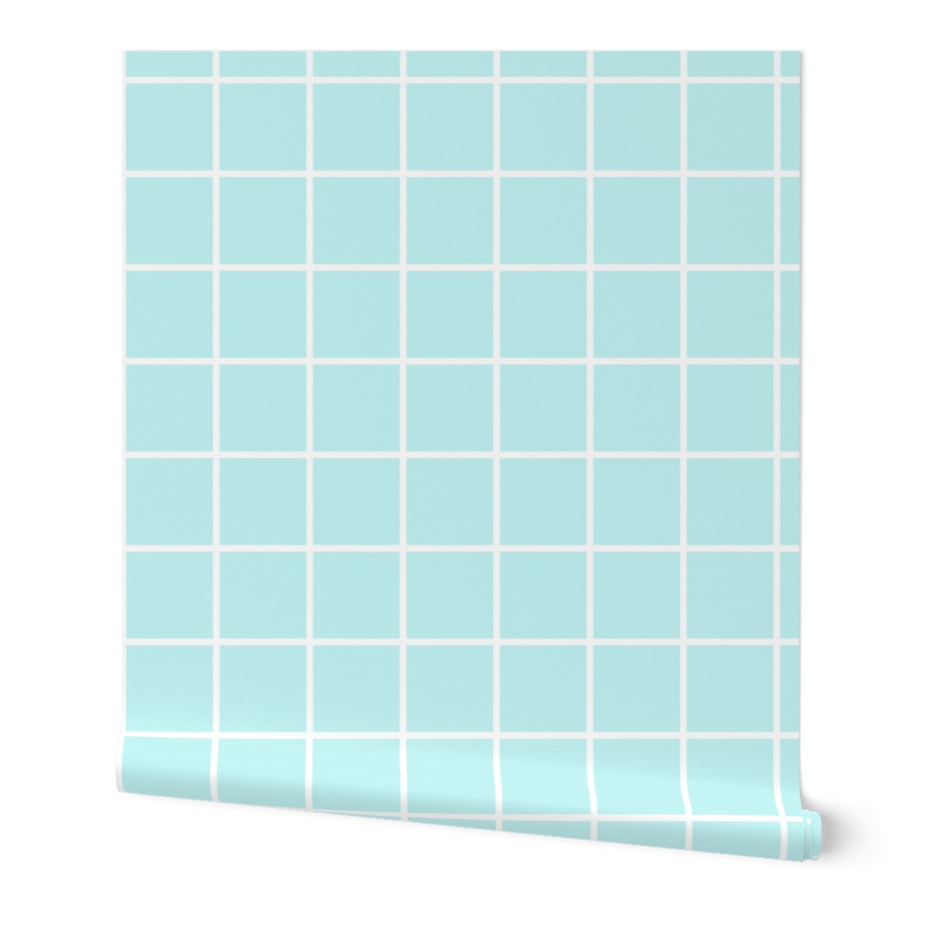 Grid Line 4 inches Light Aqua Sea Blue and White -  Window Panel Square Tiles - Basic Geometric