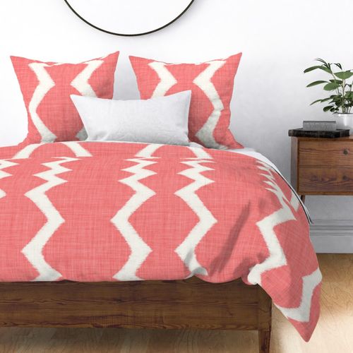 (large) vertical zig zag ikat linen textured red pink peach white