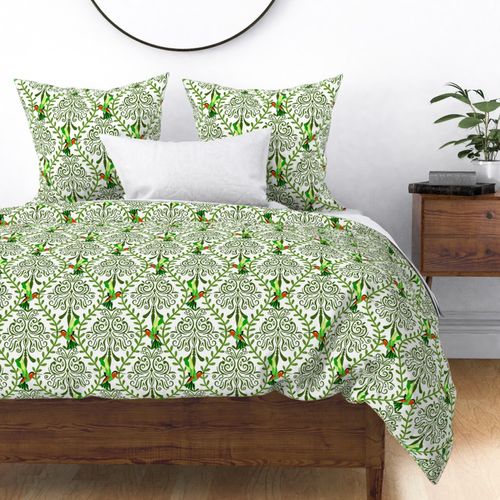 Hummingbird green on white modern damask French diamond shape maximalist 2