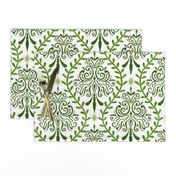 Green on white modern damask French  diamond shape quirky maximalist 2