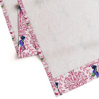 Hummingbird pink on white modern damask French diamond outspoken 2