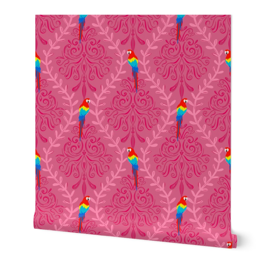 Parrot pink on pink modern damask French maximalist diamond outspoken 2