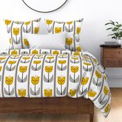 Geometric tulips  with vertical stripes-Yellow red and grey tones-Large