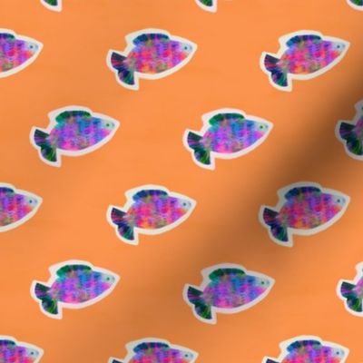 Fun and Bright Happy School of Rainbow Fish Swimming in Neon Colors Bright Neon Orange