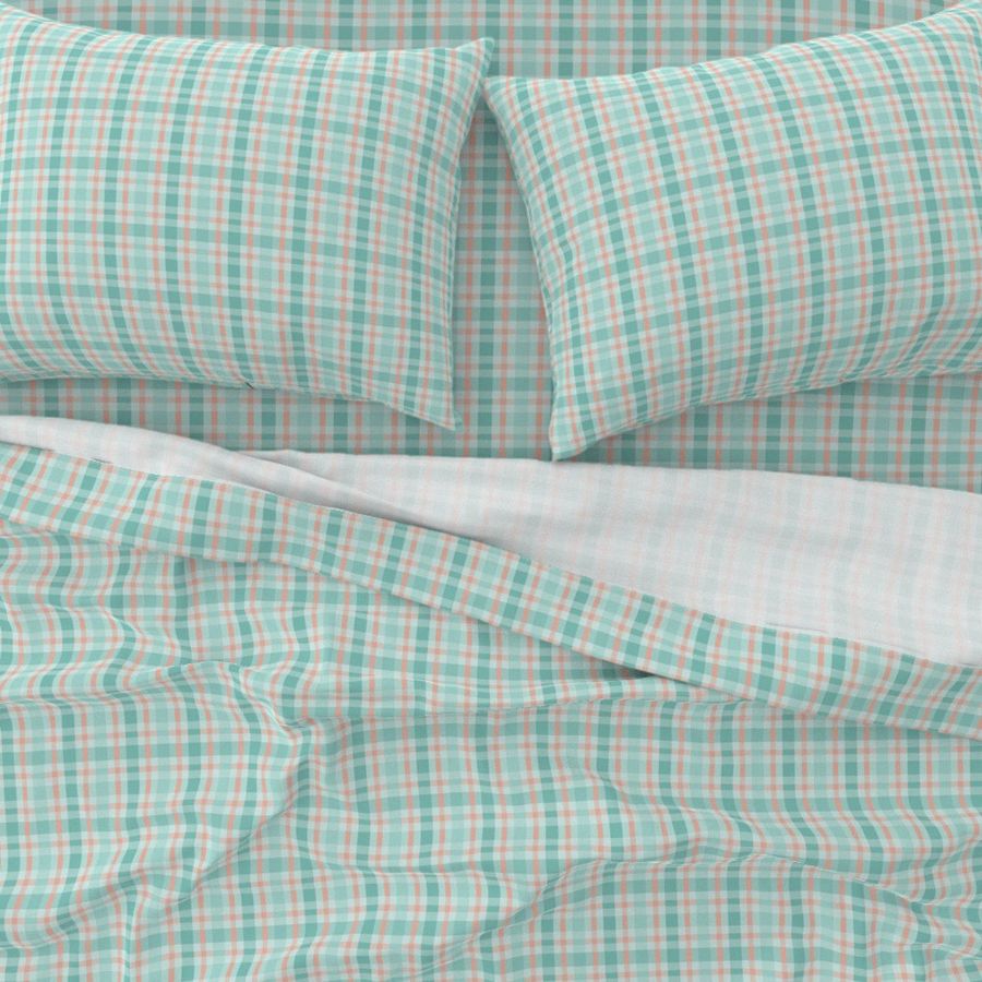 Maeve Plaid medium: Turquoise & Shell Pink Summer Plaid