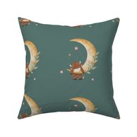 Highland Cow Sleeping On A Moon Seafoam Background - 8x8 Inch Quilt Block