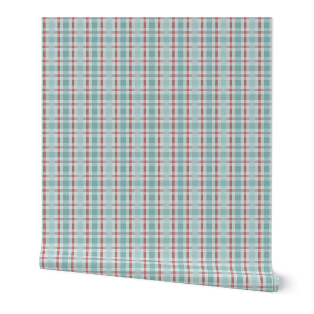 Maeve Plaid medium: Teal & Light Red Summer Plaid