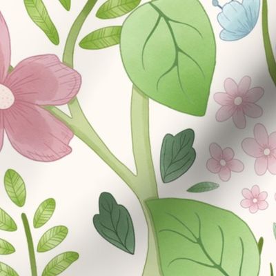 Enchanted climbing floral - peach background