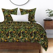 Rainforest Inspired Nostalgic Lush Luxurious Bold Banana Palm Tree Garden Animals Forest: Nostalgic Vintage Home Decor and Wallpaper - Grand Millennial Jungle with Tropical Exotic Leaves And Cute Monkeys -dramatic black