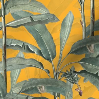 Rainforest Inspired Nostalgic Lush Bold Banana Palm Tree Garden Forest: Nostalgic Vintage Home Decor and Wallpaper - Grand Millennial Jungle with Tropical Exotic Leaves sunny yellow