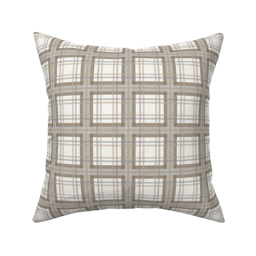 modern farmhouse tartan plaid, brown, gray on cream