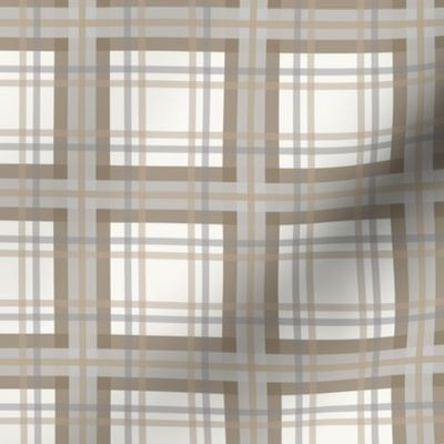 modern farmhouse tartan plaid, brown, gray on cream