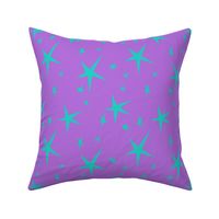 (m) Aqua Stars Scattered Across A Purple Background