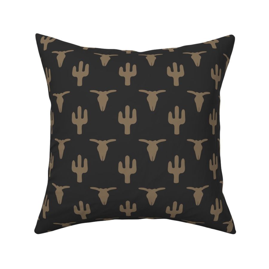 Western Minimalism Cow Skull & Cactus in Mocha Tan Brown & Black