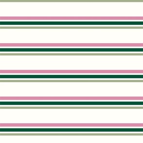 Preppy Green Pink Stripes On White