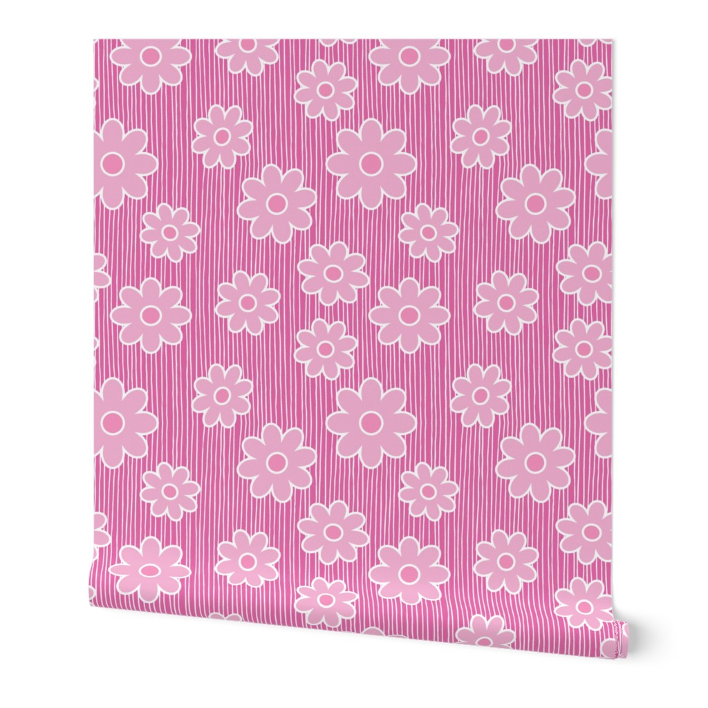 Floral Pinstripe-Preppy In Pink -Bubble Gum Palette-12" Repeat