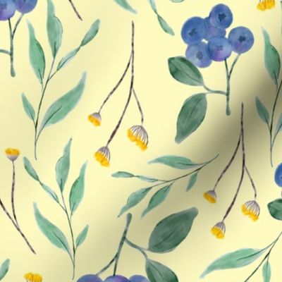 Hand-Drawn Blueberry and Butter Yellow Wildflower