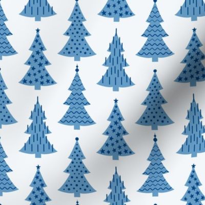 Geometric Christmas trees (M) modern festive design - pale cornflower blue