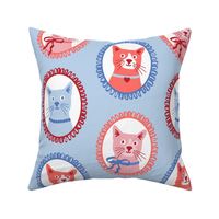 Coquette cat portraits pastel blue bows and frills