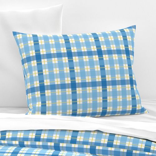 Blue white Yellow Gingham Small Scale Preppy Coastal