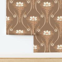 1910 Art Nouveau Lotus Blossom on Light Chocolate Brown