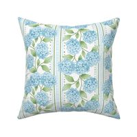 Pastel Blue Hydrangea Floral on French Ticking - medium 