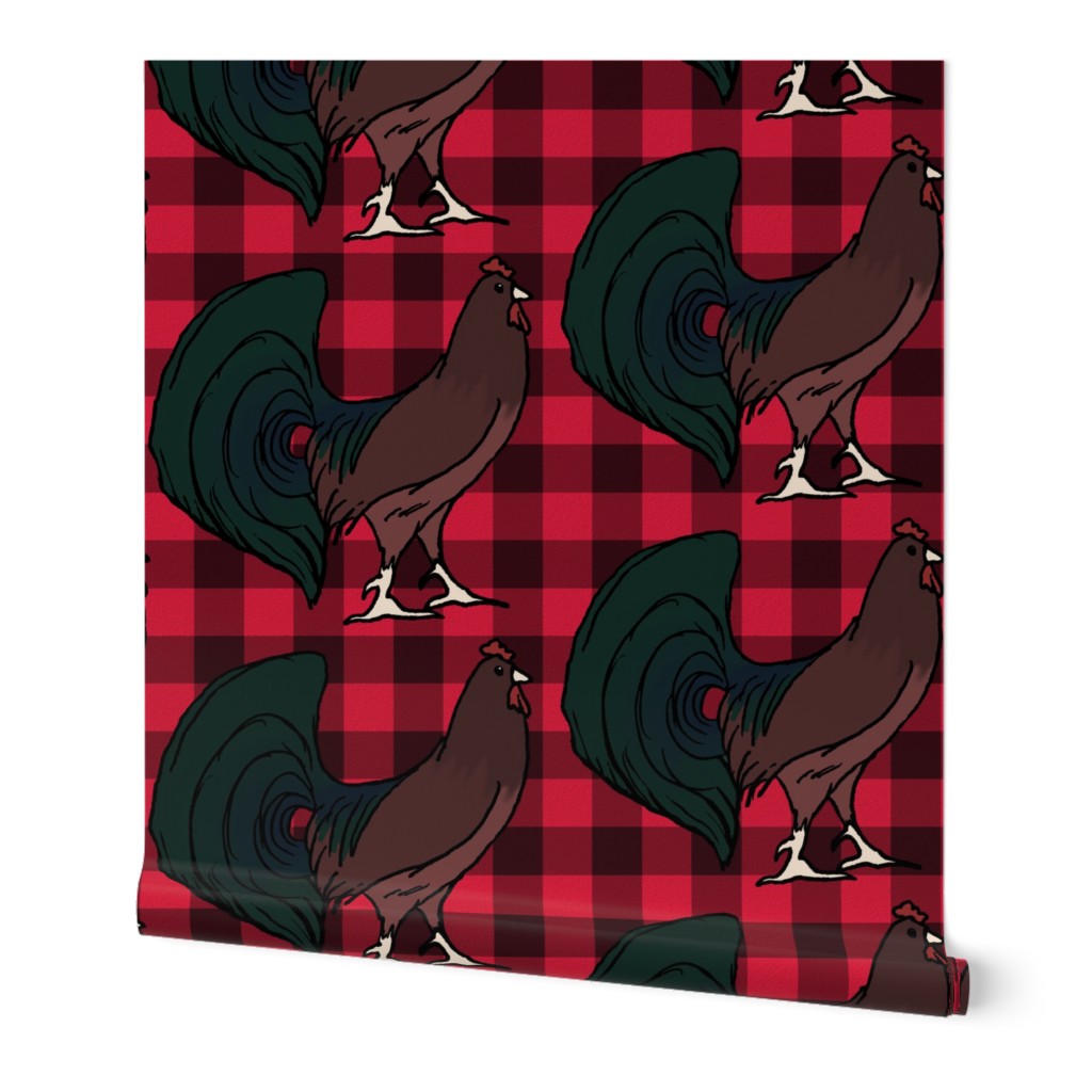 Rooster on Red Plaid