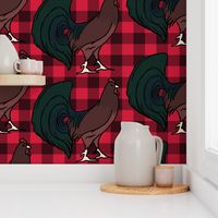 Rooster on Red Plaid