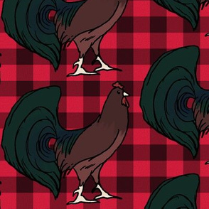 Rooster on Red Plaid