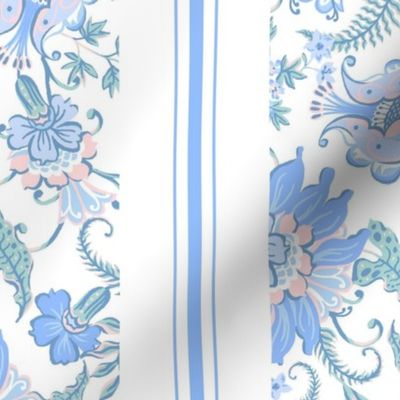 Preppy Blue Sarasa Floral Stripe  - Blue & White - Large