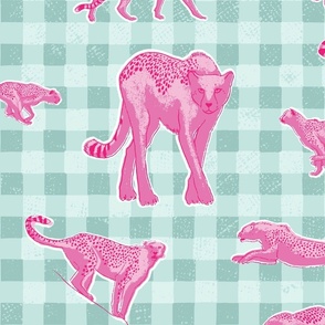 Preppy Cheetah Large Gingham Pink And Green