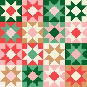 S 2" // Festive Quilted Christmas Stars for holiday coziness in red pink gold green in 2" 