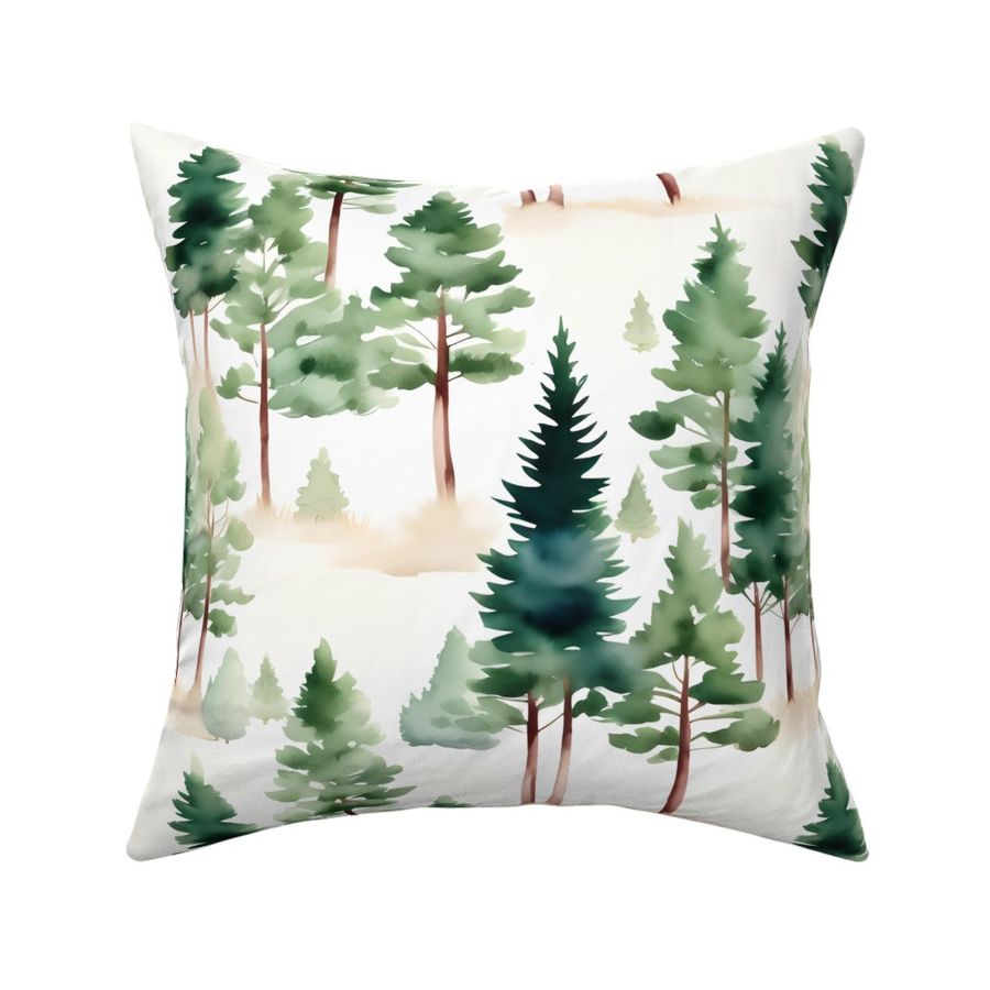 Serene Watercolor Pine Trees Pattern on Light Background