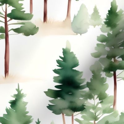 Serene Watercolor Pine Trees Pattern on Light Background