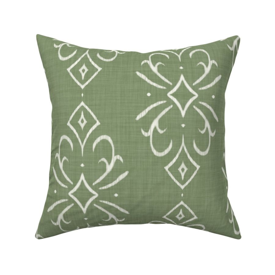 (medium) linen textured ornamental ikat sage green white