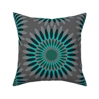 (Giant) Floral repeat “Big loud flower” in dark green, teal green and greys