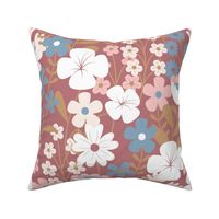 Garden Blooms - Mauve Background Slate Blue Pink Steel Blue Flowers Florals Cherry Blossom Plumeria Orchids Jasmine Hibiscus