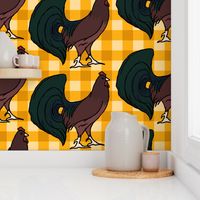 Rooster on Yellow Plaid