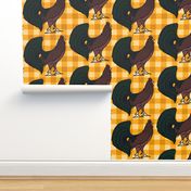 Rooster on Yellow Plaid