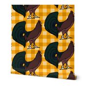 Rooster on Yellow Plaid