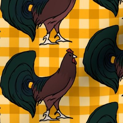 Rooster on Yellow Plaid