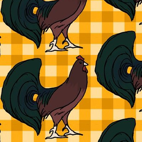 Rooster on Yellow Plaid