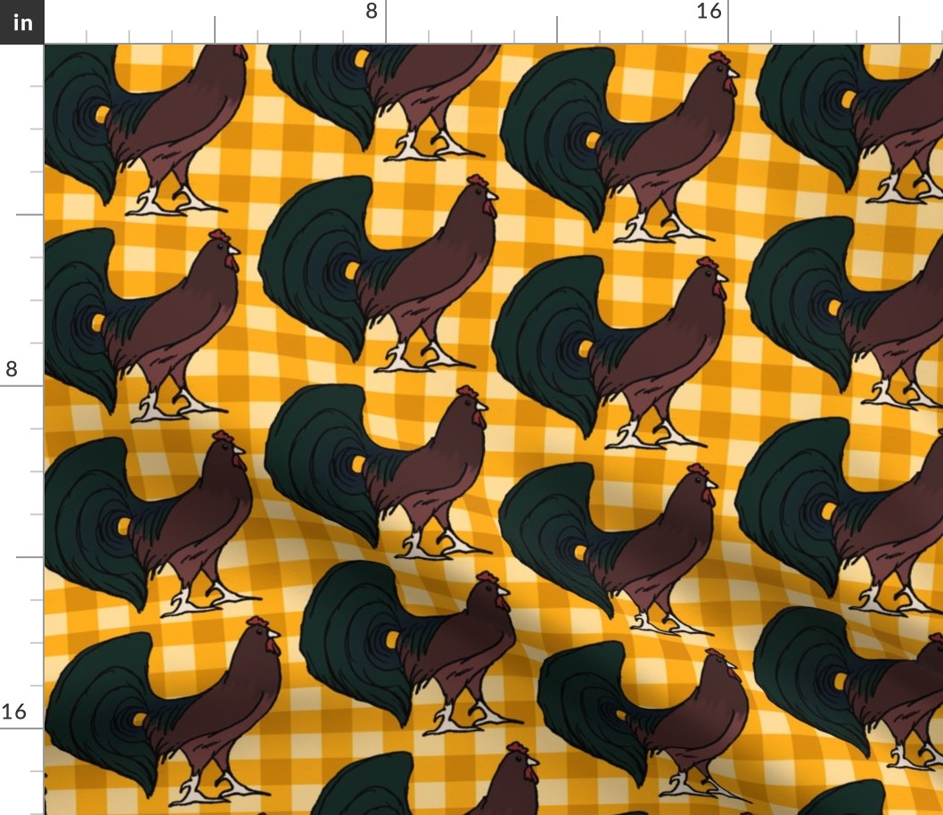 Rooster on Yellow Plaid