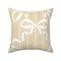 Medium Preppy Bows on Pinstripes - Cinnamon - Cute Frilly Ribbons and Stripes