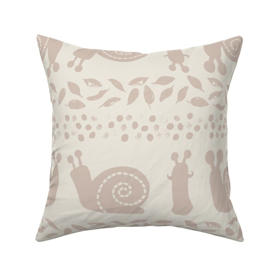 (L) Subtle Whimsical Neutral Woodland Leaf & Snail Stripes Cream Latte