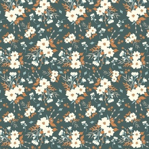 Floral Bouquet Clusters on Teal