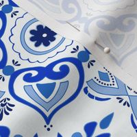 Cobalt Blue floral mandalas in Portugal azulejos style on white background