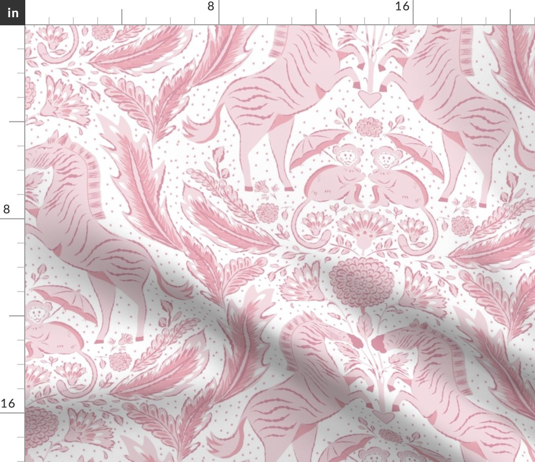 Preppy Zebra and Monkey Damask in Pink