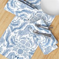 Preppy Zebra and Monkey Damask in Blue